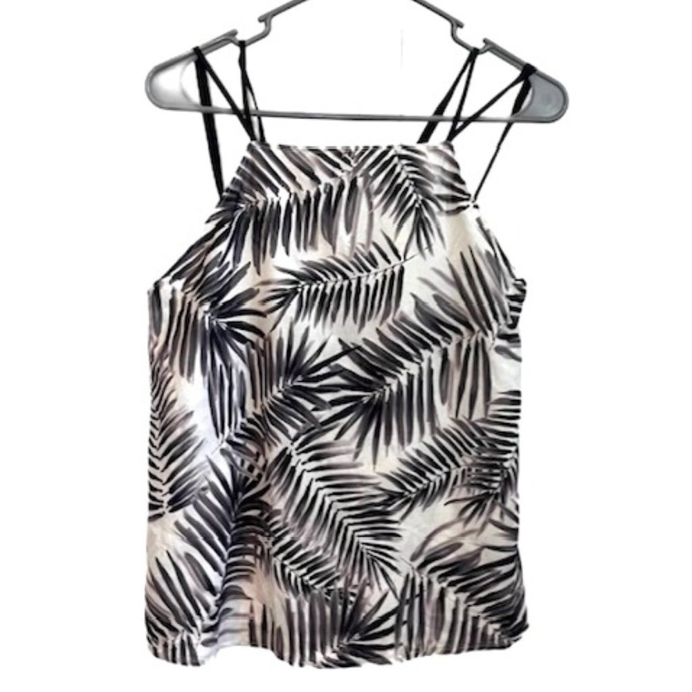 Sam Edelman Ribbon Strap Top Black and White Leaves Flowy Top Size S